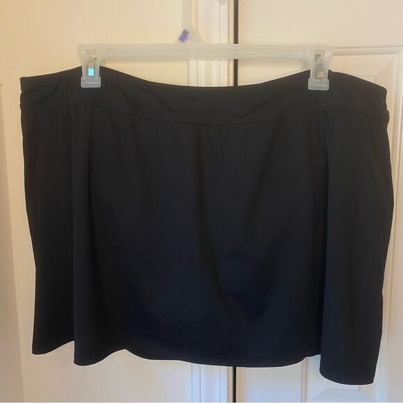 Lands’ End Chlorine Resistant Swim Skort Mini Skirt Black Built in Brief Sz 26W - Picture 1 of 7